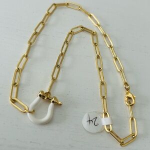 Gold Chain Necklace with White Cream Horse Shoe Shaped Embellishment